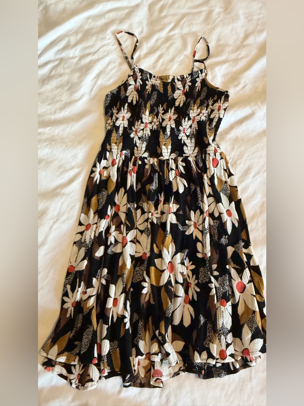 Angie Black Floral Sundress with Cream & Olive Leaves